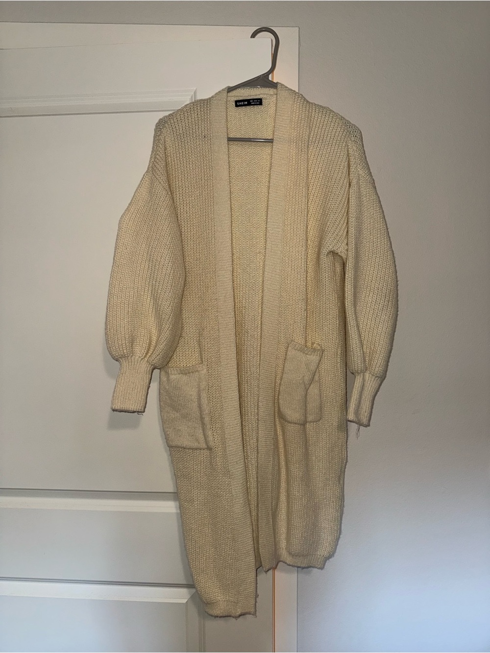 SHEIN Cream Open-Front Chunky Knit Cardigan
